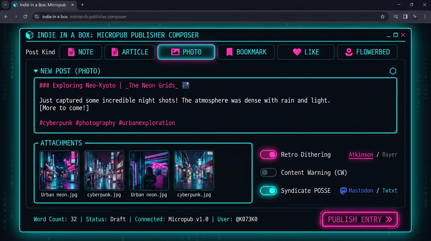Indie in a Box Micropub Composer Screenshot